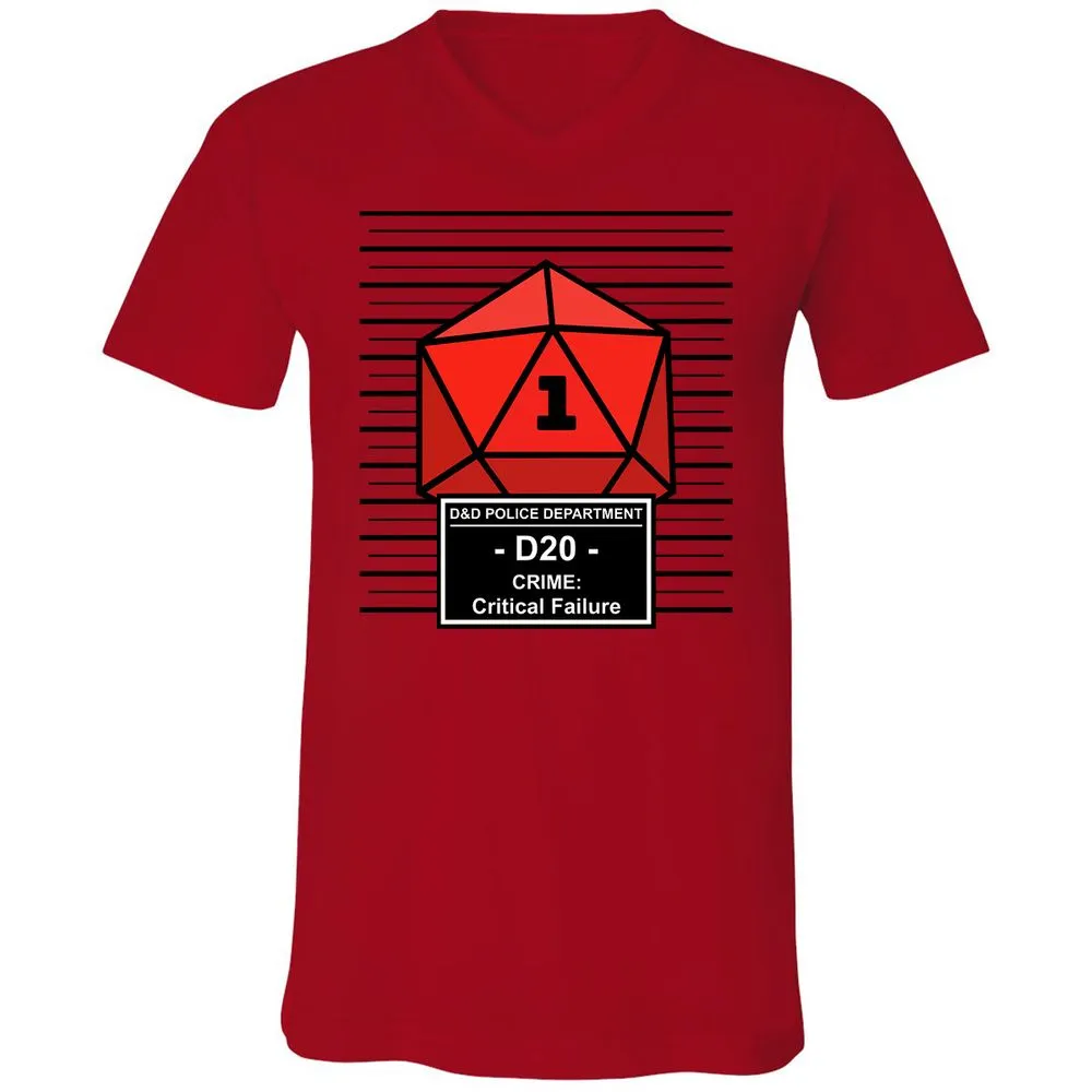 D20 Arrested For Critical Failure Unisex V-Neck T-Shirt - Red - 3