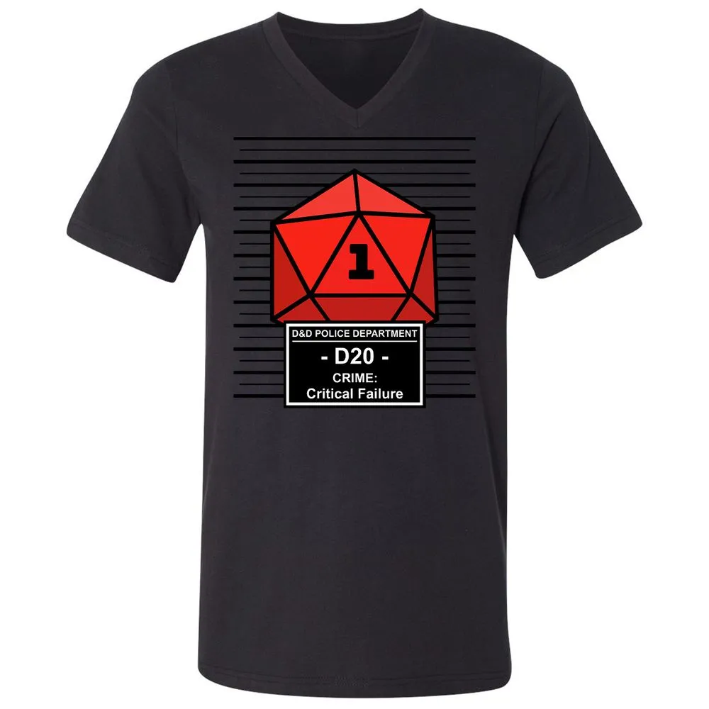 D20 Arrested For Critical Failure Unisex V-Neck T-Shirt - Black - 16
