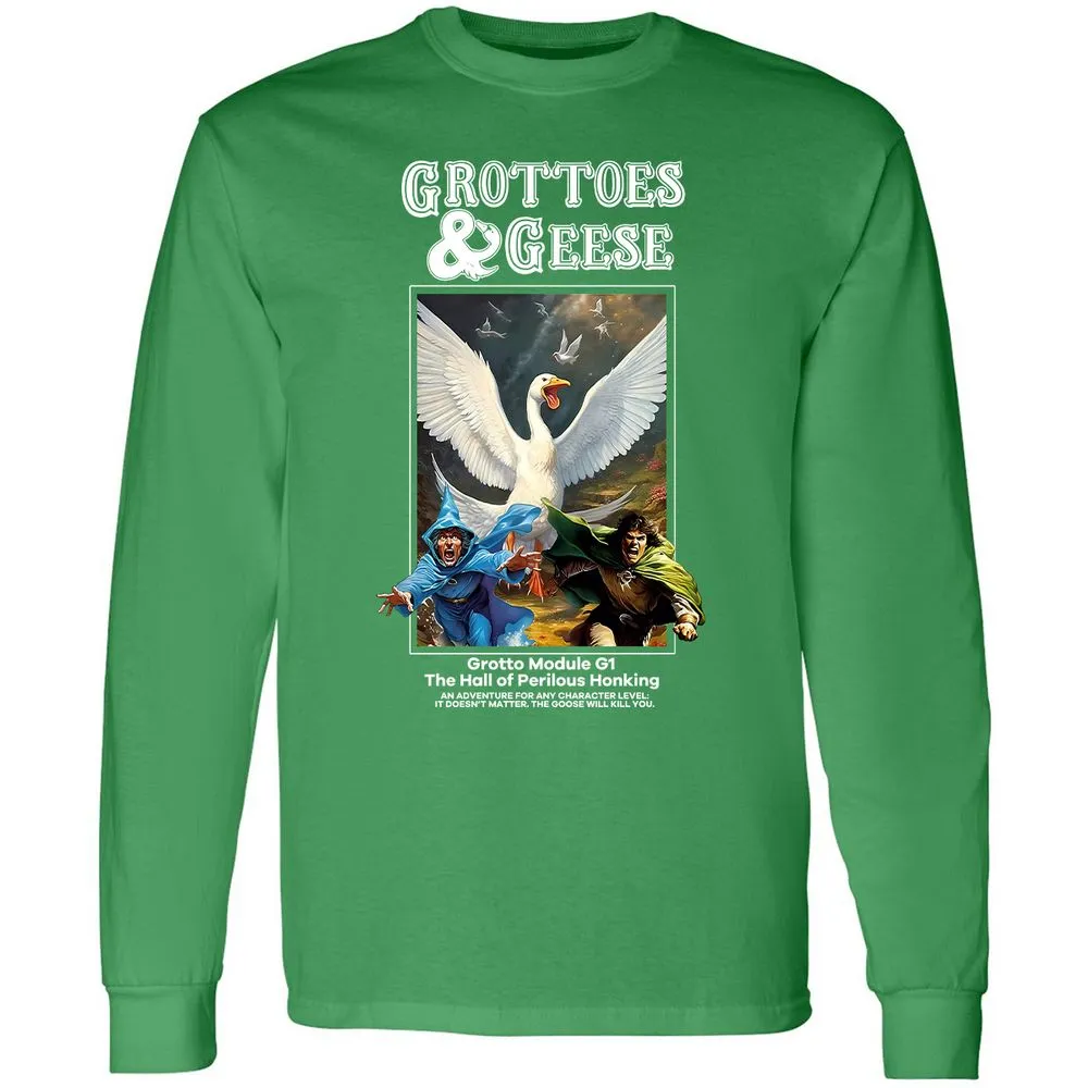 Grottoes & Geese Long Sleeve T-Shirt - Irish Green - 10