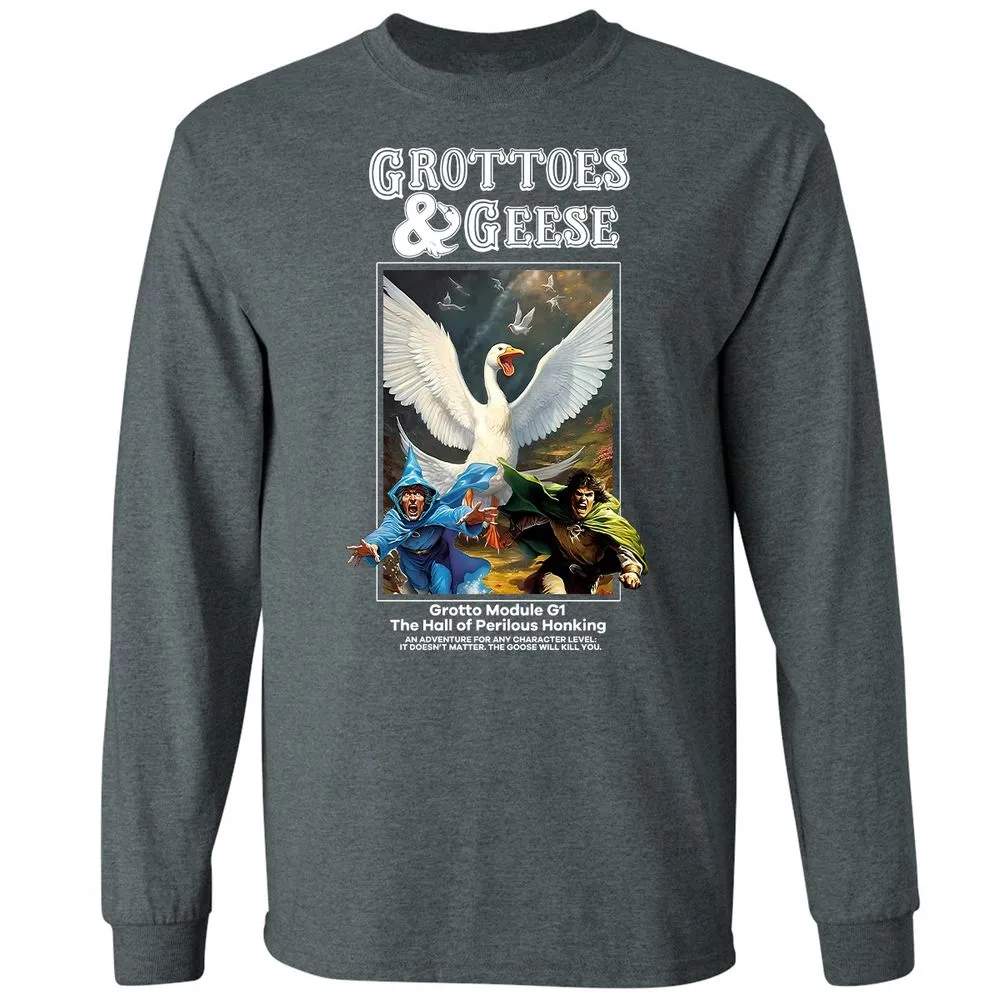 Grottoes & Geese Long Sleeve T-Shirt - Dark Heather - 15