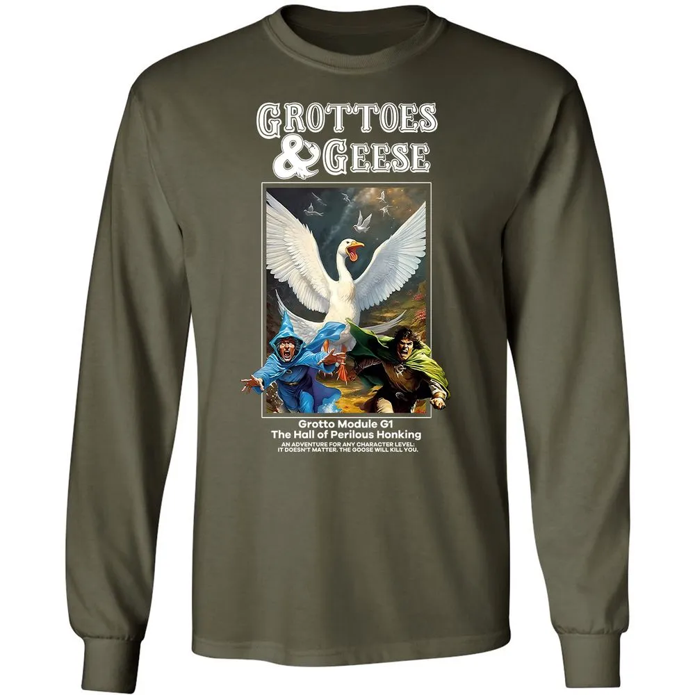 Grottoes & Geese Long Sleeve T-Shirt - Military Green - 16