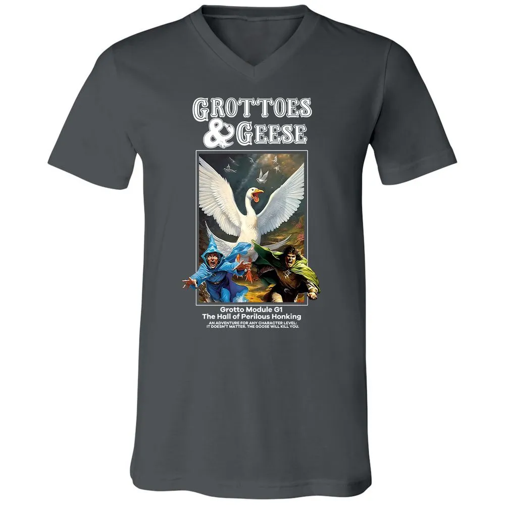 Grottoes & Geese Unisex V-Neck T-Shirt - Asphalt - 12