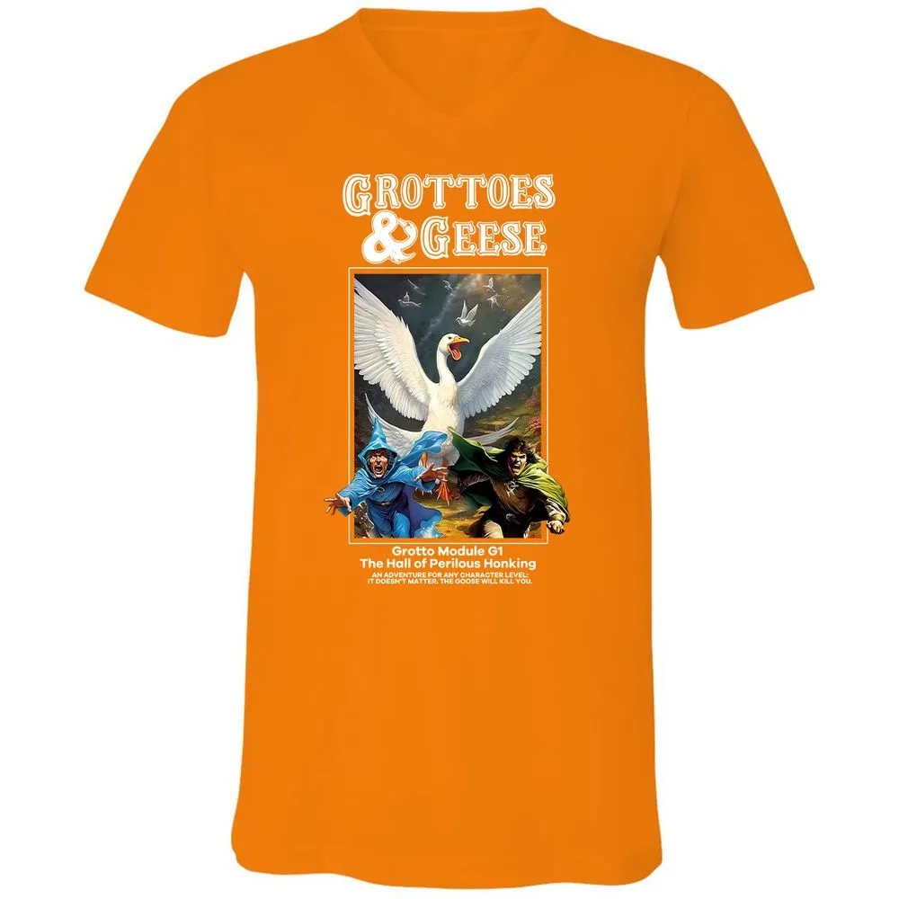 Grottoes & Geese Unisex V-Neck T-Shirt - Orange - 11