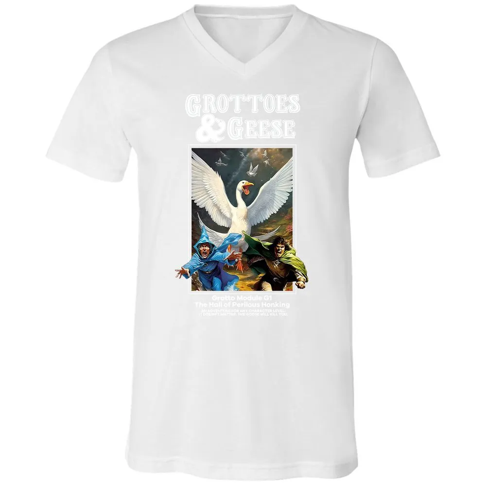 Grottoes & Geese Unisex V-Neck T-Shirt - White - 5