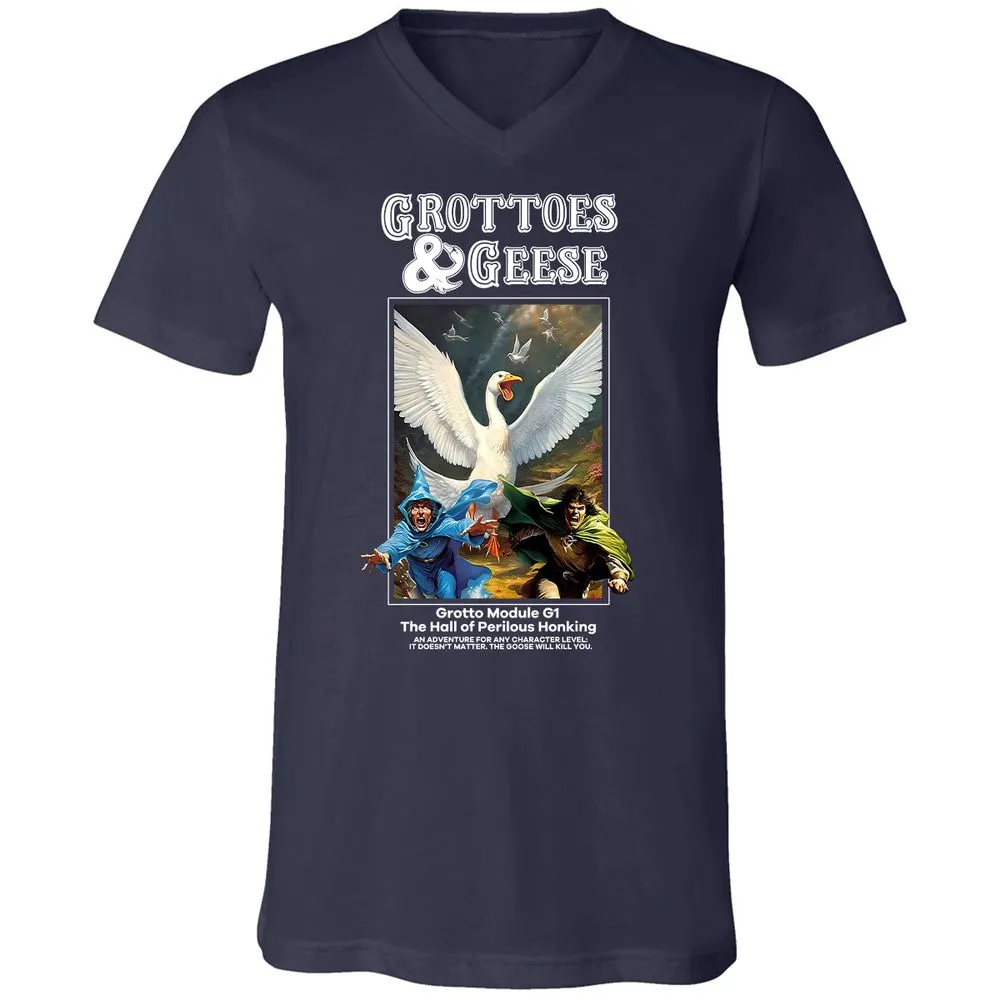 Grottoes & Geese Unisex V-Neck T-Shirt - Navy - 2