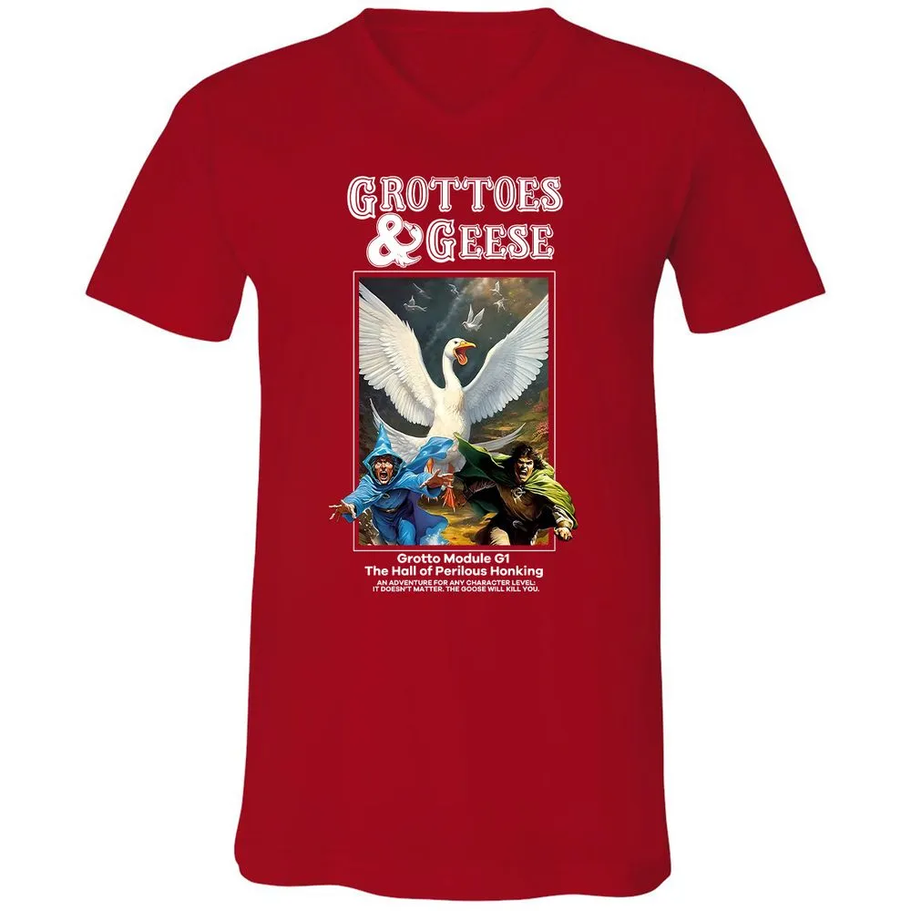 Grottoes & Geese Unisex V-Neck T-Shirt - Red - 3