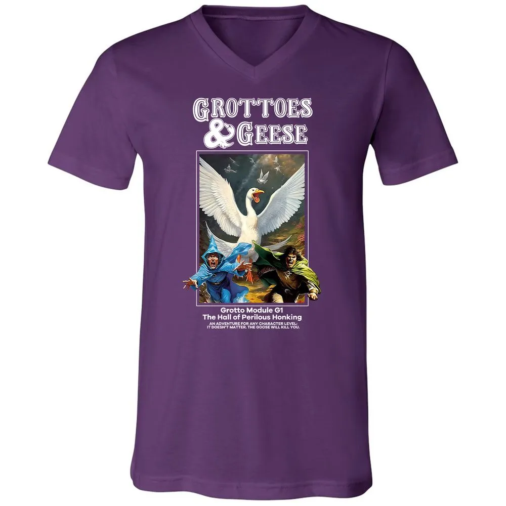 Grottoes & Geese Unisex V-Neck T-Shirt - Team Purple - 9