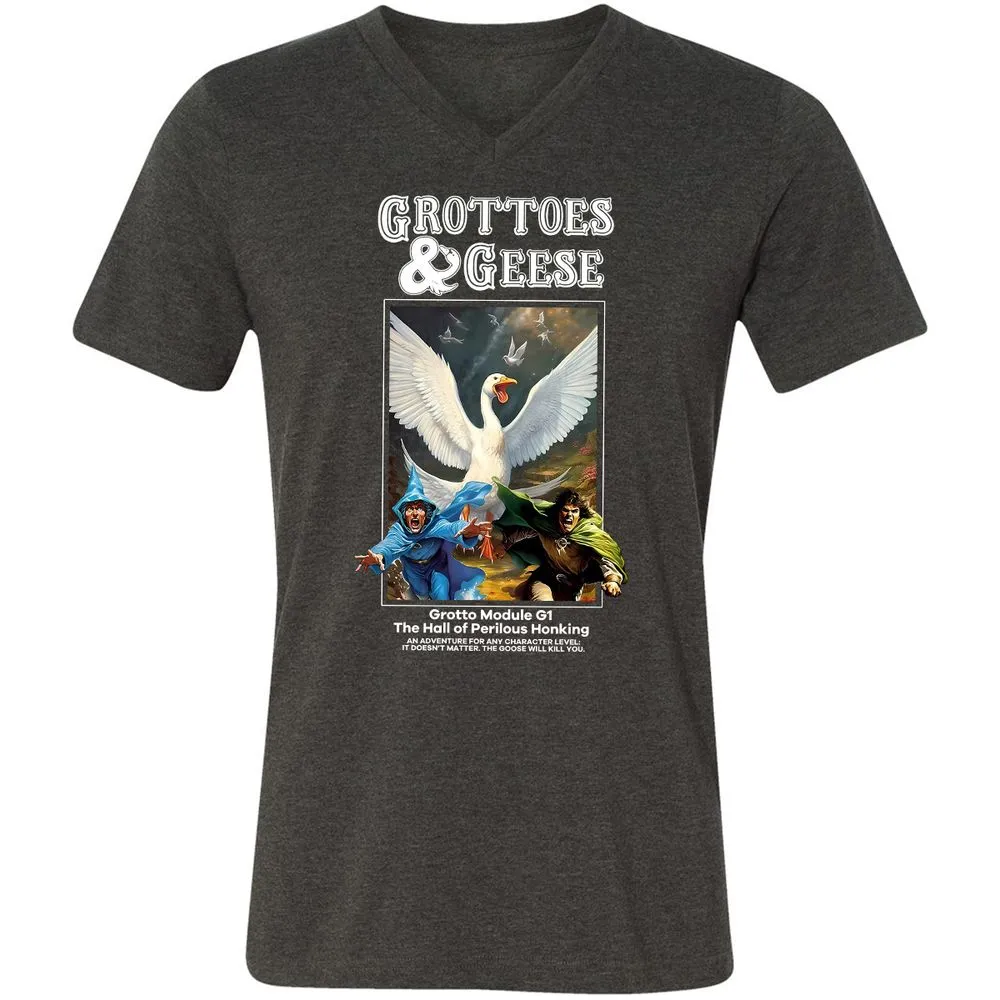 Grottoes & Geese Unisex V-Neck T-Shirt - Dark Grey Heather - 8