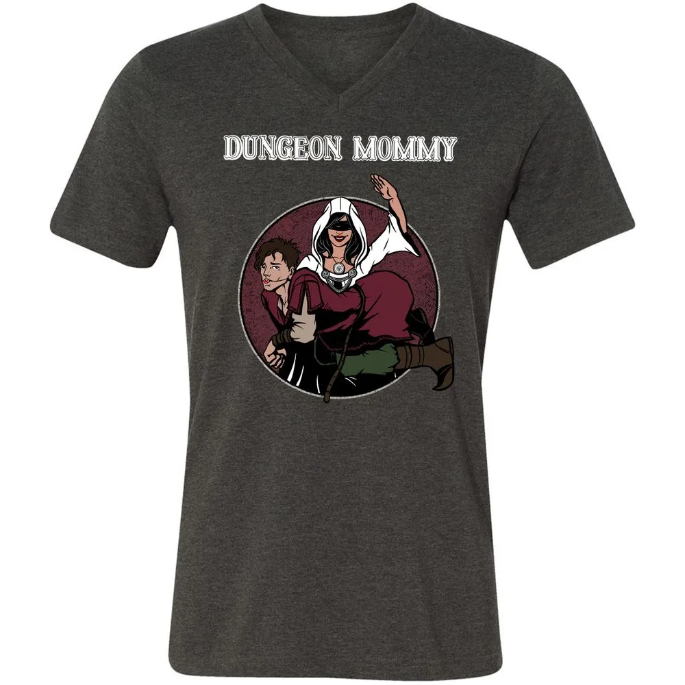 Dominant Dungeon Mommy Unisex V-Neck T-Shirt - Dark Grey Heather - 8