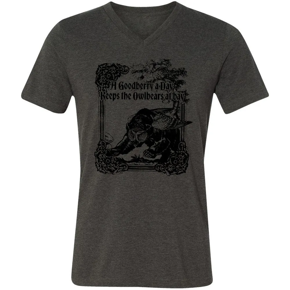 A Goodberry A Day Keeps The Owlbears At Bay Unisex V-Neck T-Shirt - Dark Grey Heather - 8