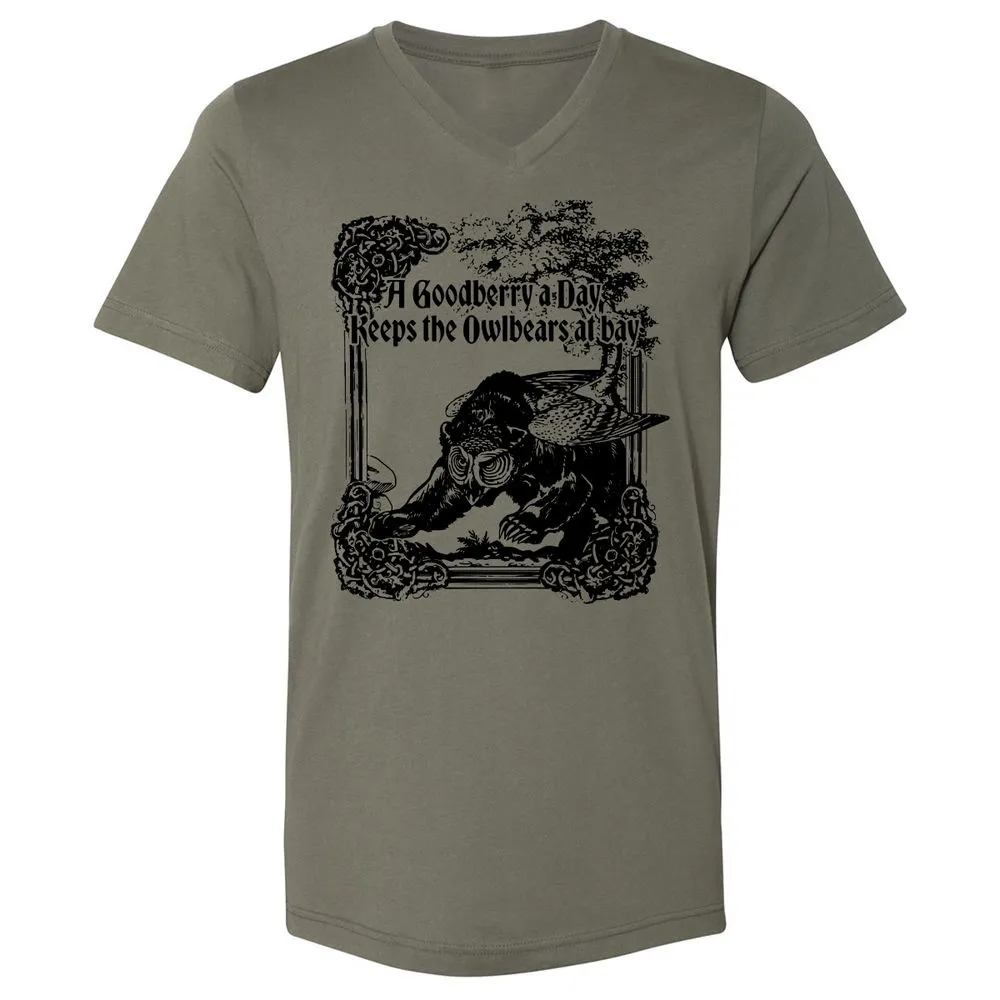 A Goodberry A Day Keeps The Owlbears At Bay Unisex V-Neck T-Shirt - Military Green - 10
