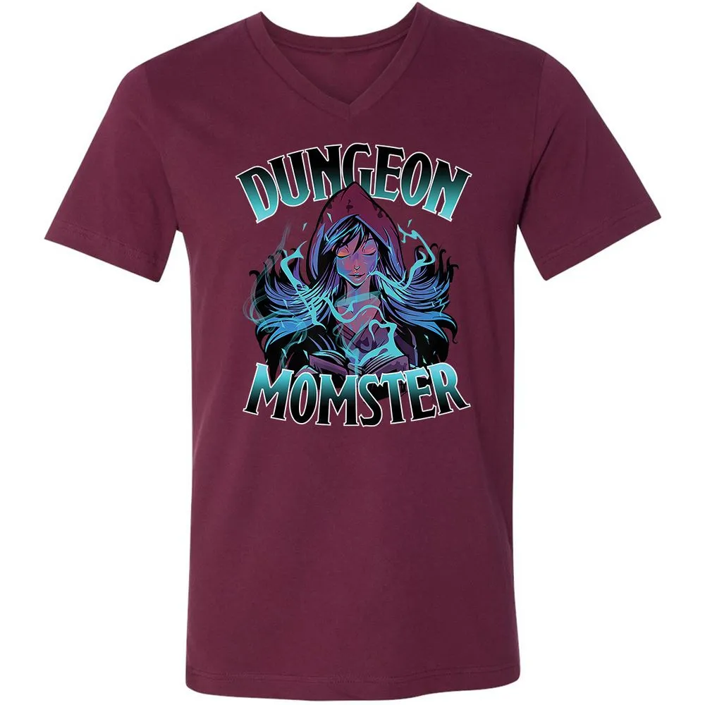 Dungeon Momster Unisex V-Neck T-Shirt - Maroon - 6