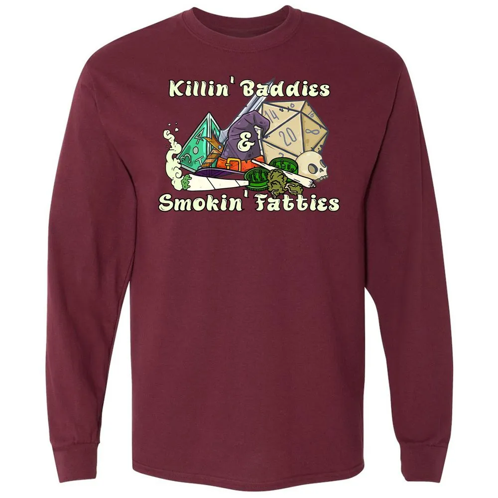 Killin' Baddies Smokin' Fatties Long Sleeve T-Shirt - Maroon - 11