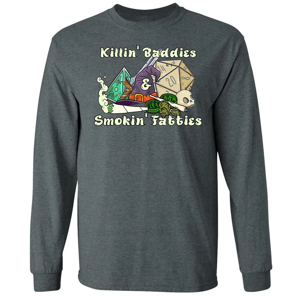 Killin' Baddies Smokin' Fatties Long Sleeve T-Shirt - Dark Heather - 15