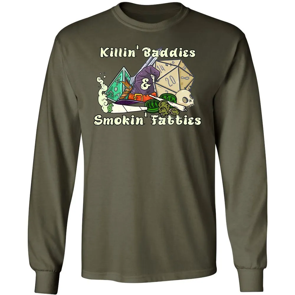 Killin' Baddies Smokin' Fatties Long Sleeve T-Shirt - Military Green - 7
