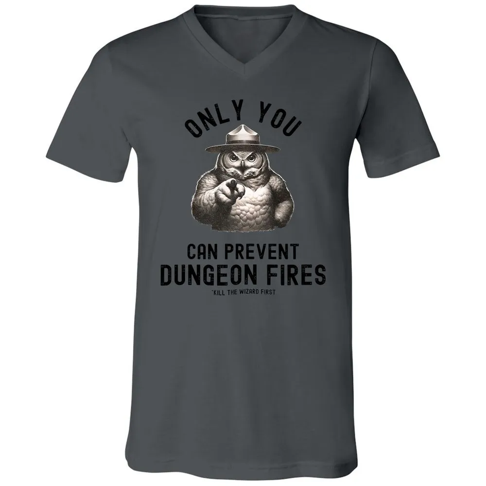 Only You Can Prevent Dungeon Fires Unisex V-Neck T-Shirt - Asphalt - 12