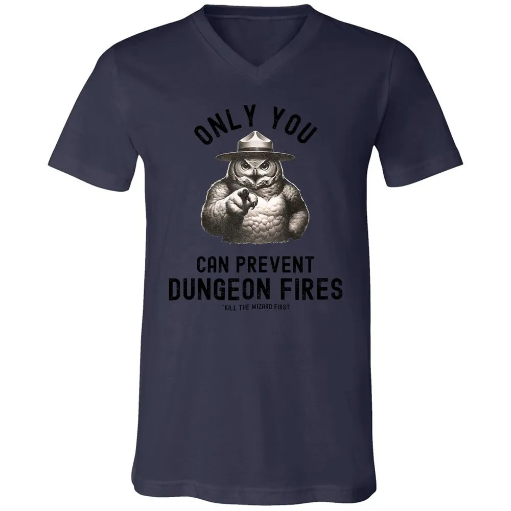 Only You Can Prevent Dungeon Fires Unisex V-Neck T-Shirt - Navy - 9