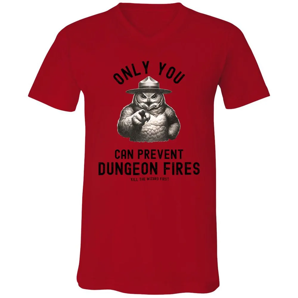 Only You Can Prevent Dungeon Fires Unisex V-Neck T-Shirt - Red - 3