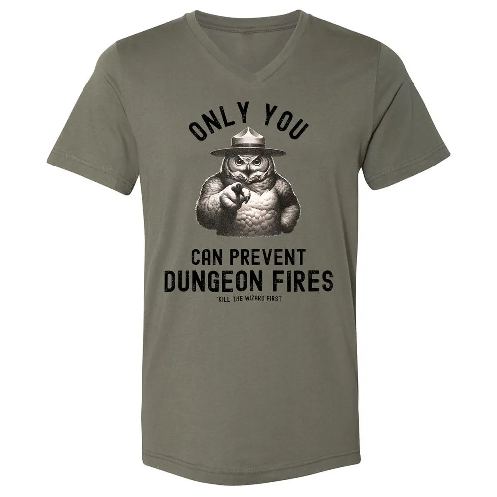 Only You Can Prevent Dungeon Fires Unisex V-Neck T-Shirt - Military Green - 10