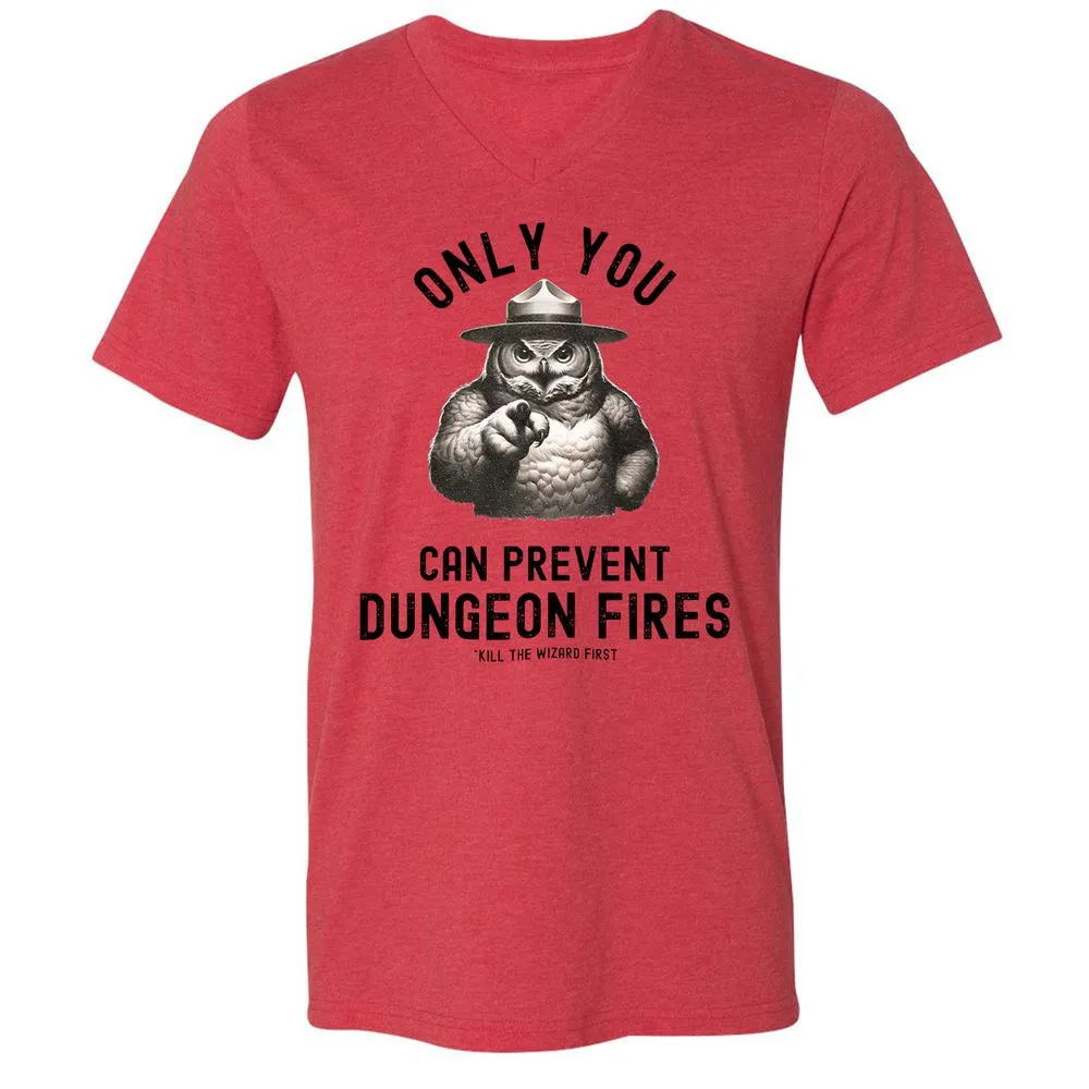 Only You Can Prevent Dungeon Fires Unisex V-Neck T-Shirt - Heather Red - 5