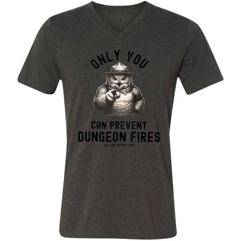 Only You Can Prevent Dungeon Fires Unisex V-Neck T-Shirt - Dark Grey Heather - 8