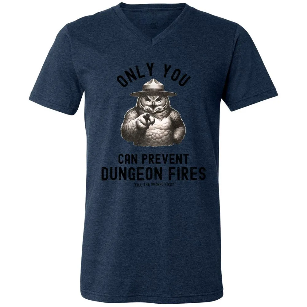 Only You Can Prevent Dungeon Fires Unisex V-Neck T-Shirt - Heather Navy - 15