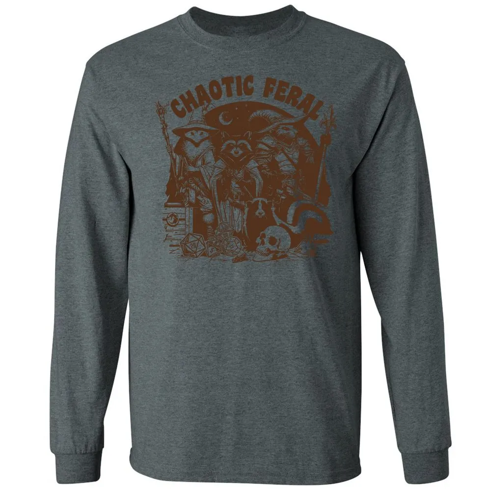 Raccoon Chaotic Feral Long Sleeve T-Shirt - Dark Heather - 15