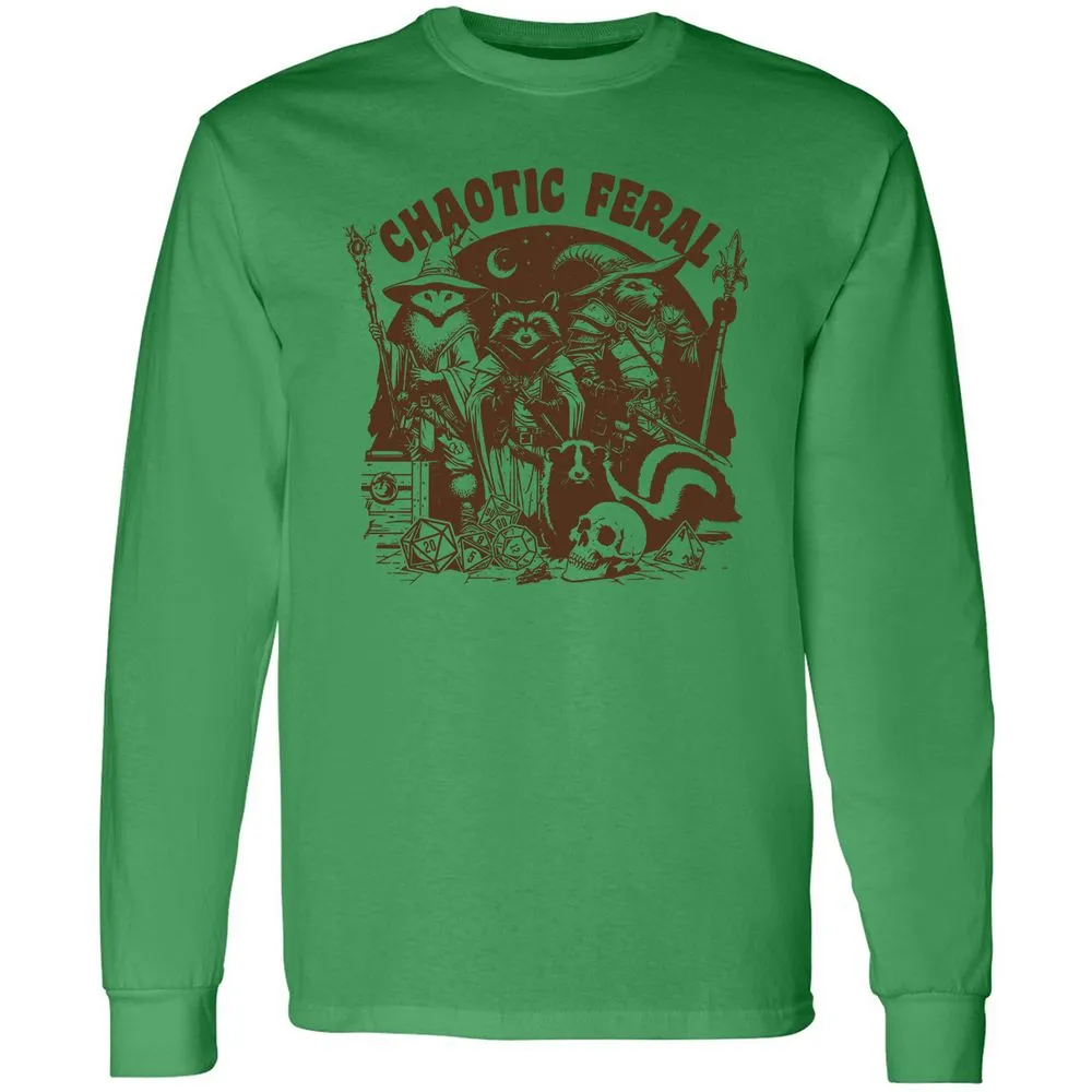 Raccoon Chaotic Feral Long Sleeve T-Shirt - Irish Green - 10