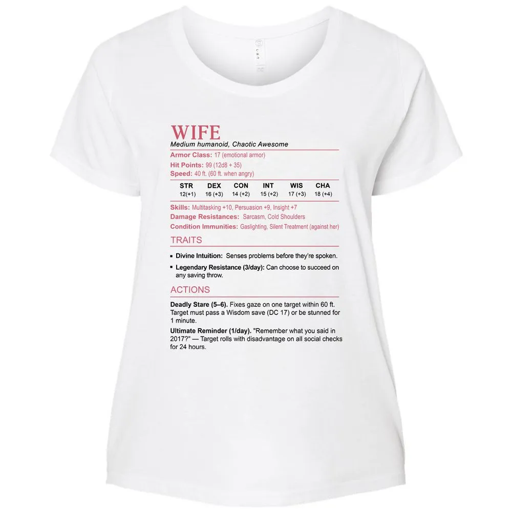 Wife Stats 2 Ladies Curvy Jersey - White - 6