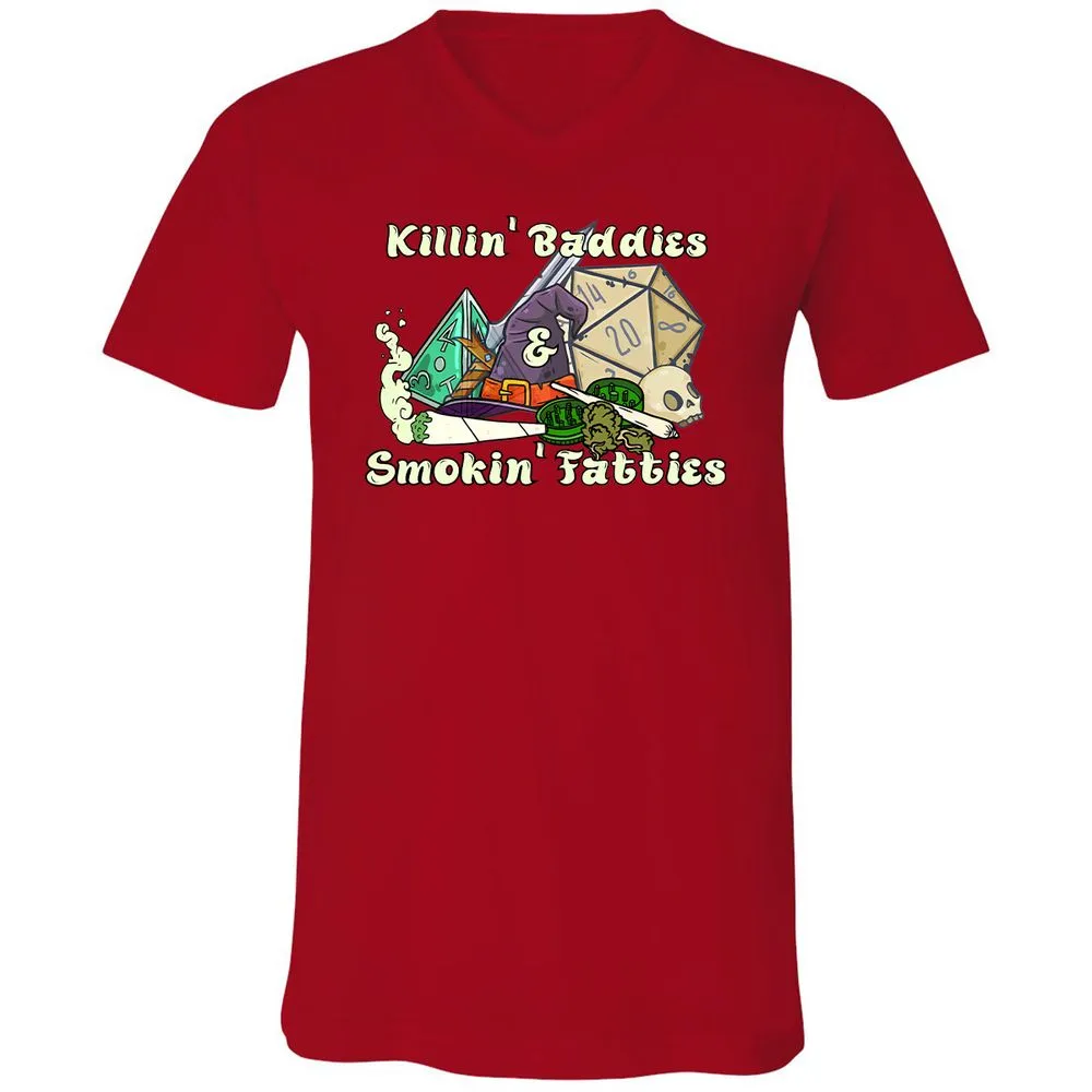 Killin' Baddies Smokin' Fatties Unisex V-Neck T-Shirt - Red - 3