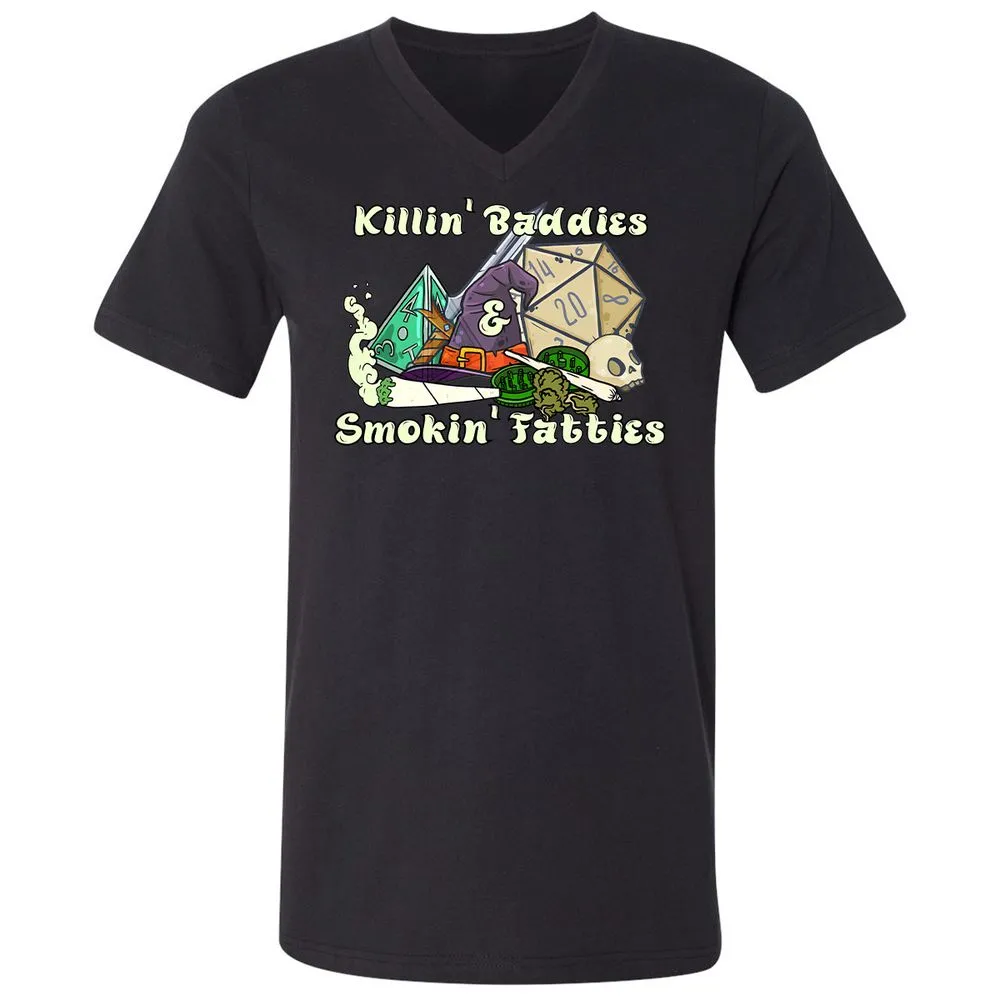 Killin' Baddies Smokin' Fatties Unisex V-Neck T-Shirt - Black - 16