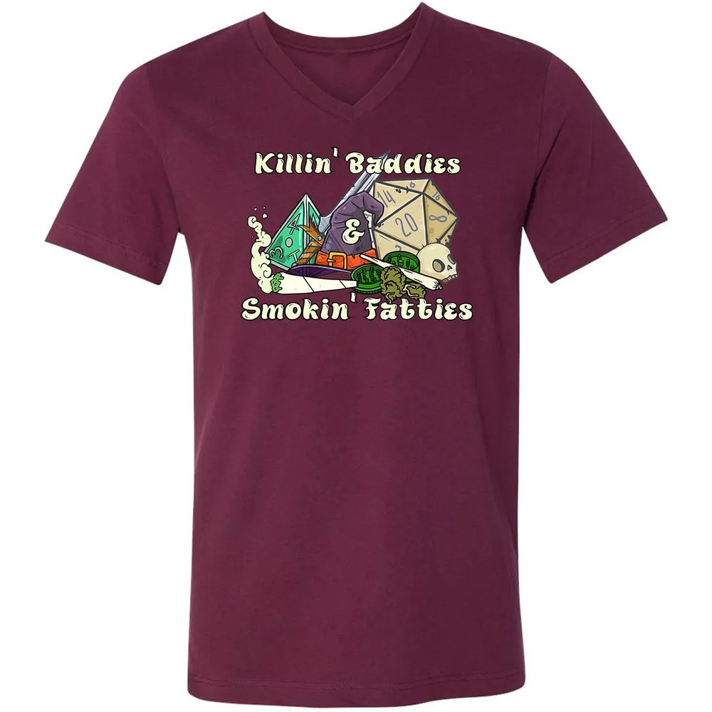 Killin' Baddies Smokin' Fatties Unisex V-Neck T-Shirt - Maroon - 6
