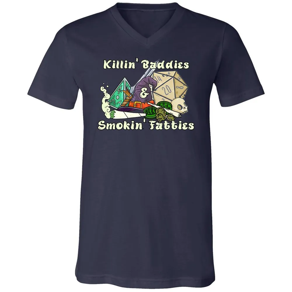 Killin' Baddies Smokin' Fatties Unisex V-Neck T-Shirt - Navy - 9