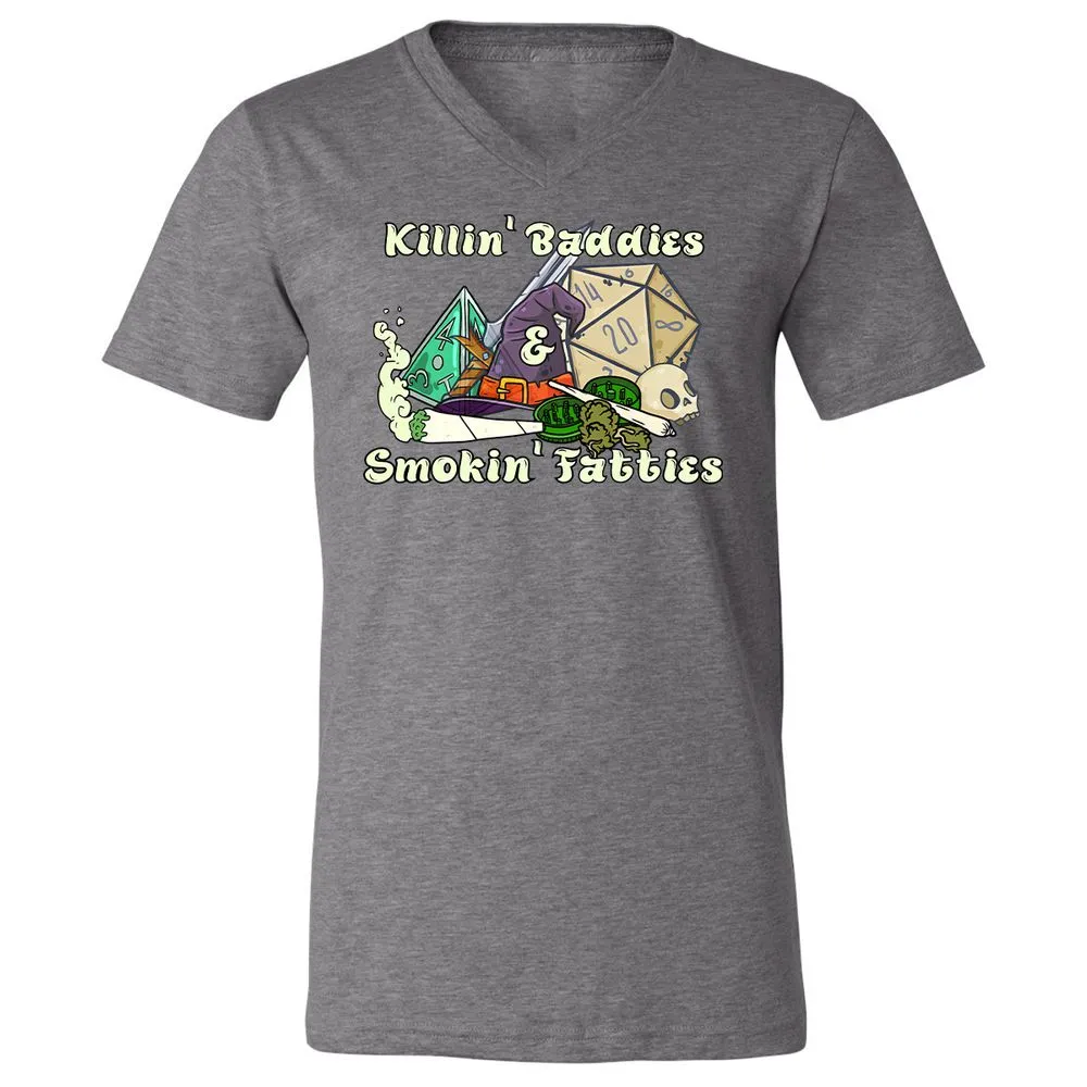Killin' Baddies Smokin' Fatties Unisex V-Neck T-Shirt - Deep Heather - 13