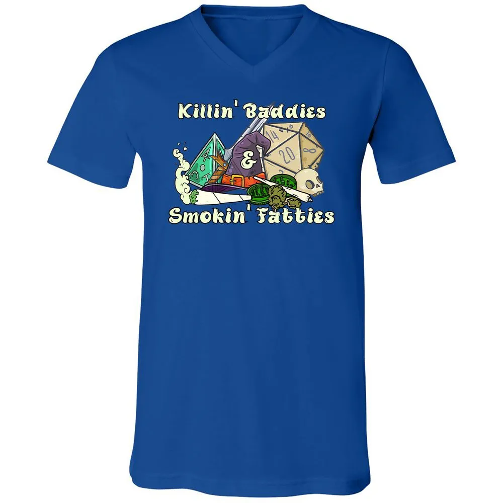Killin' Baddies Smokin' Fatties Unisex V-Neck T-Shirt - True Royal - 4