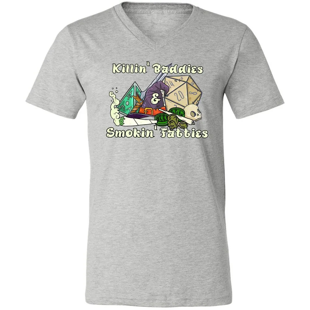 Killin' Baddies Smokin' Fatties Unisex V-Neck T-Shirt - Athletic Heather - 7
