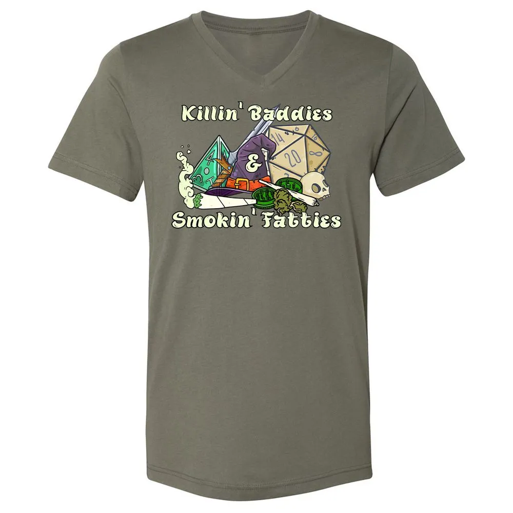 Killin' Baddies Smokin' Fatties Unisex V-Neck T-Shirt - Military Green - 10