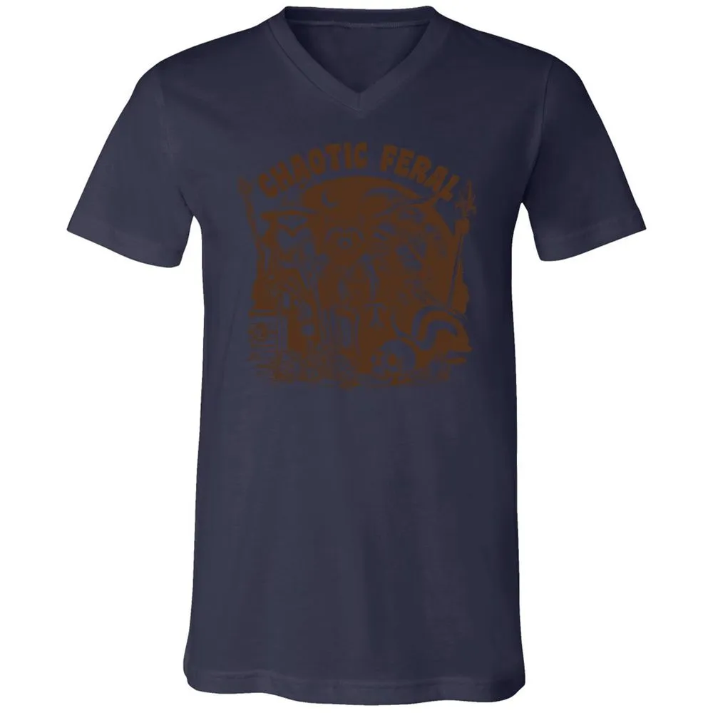 Raccoon Chaotic Feral Unisex V-Neck T-Shirt - Navy - 9