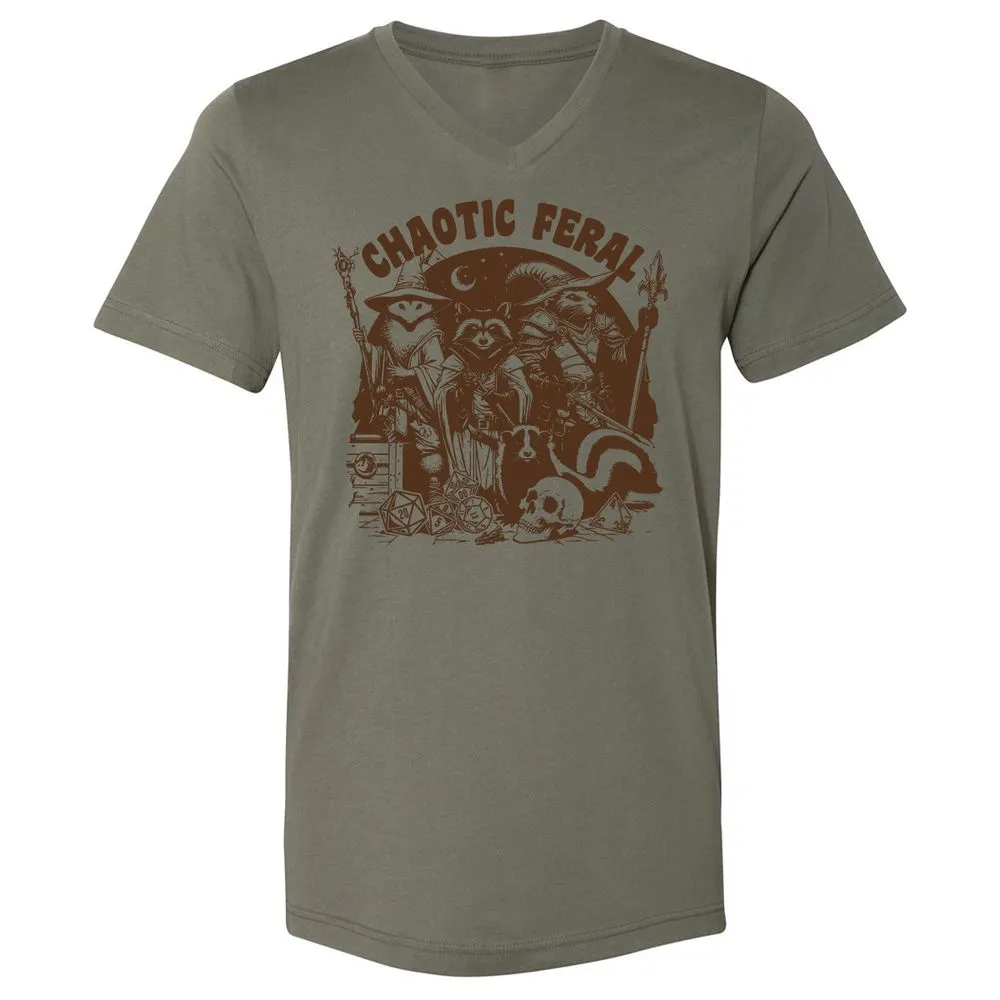 Raccoon Chaotic Feral Unisex V-Neck T-Shirt - Military Green - 10