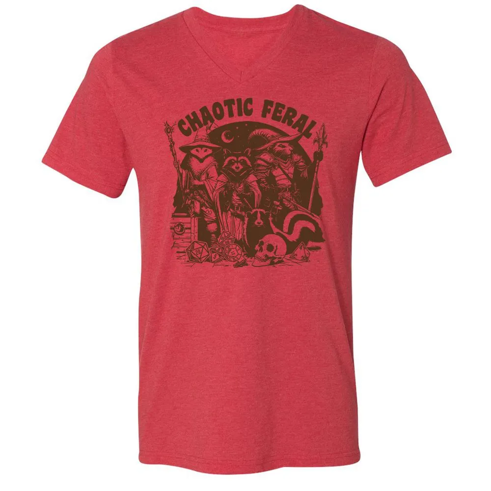 Raccoon Chaotic Feral Unisex V-Neck T-Shirt - Heather Red - 5