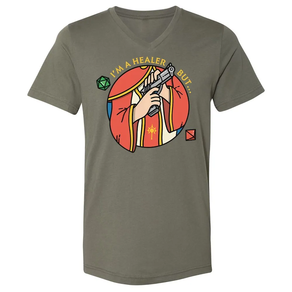 I'm A Healer But Unisex V-Neck T-Shirt - Military Green - 10