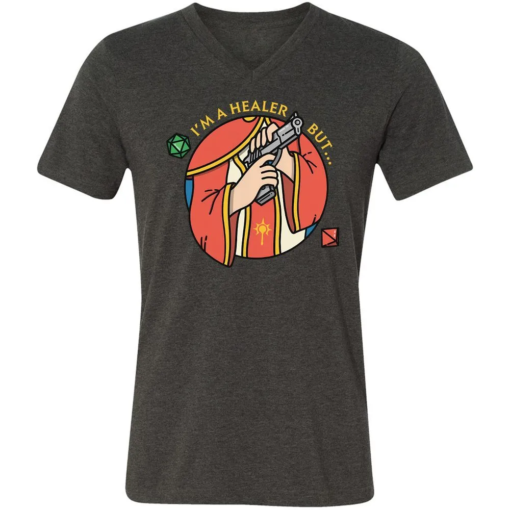 I'm A Healer But Unisex V-Neck T-Shirt - Dark Grey Heather - 8