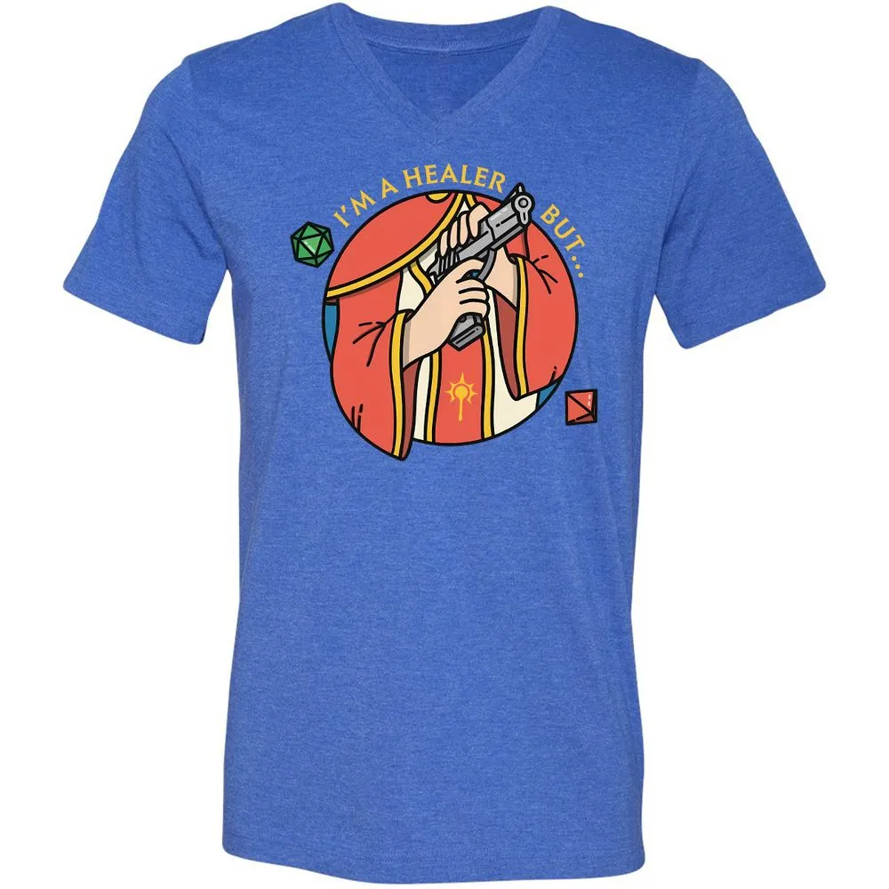 I'm A Healer But Unisex V-Neck T-Shirt - Heather True Royal - 14