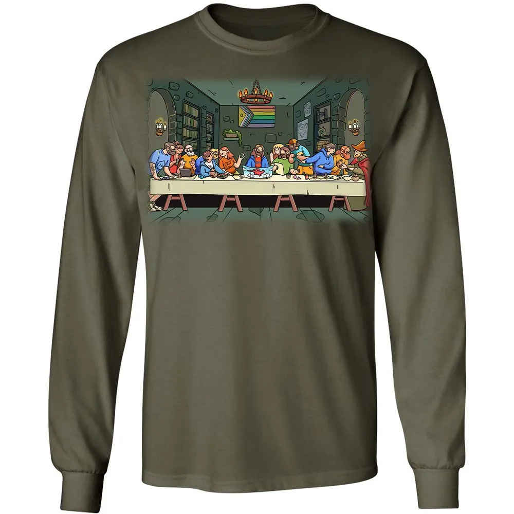 DnD Characters Pride Themed The Last Supper Shirt Long Sleeve T-Shirt - Military Green - 16