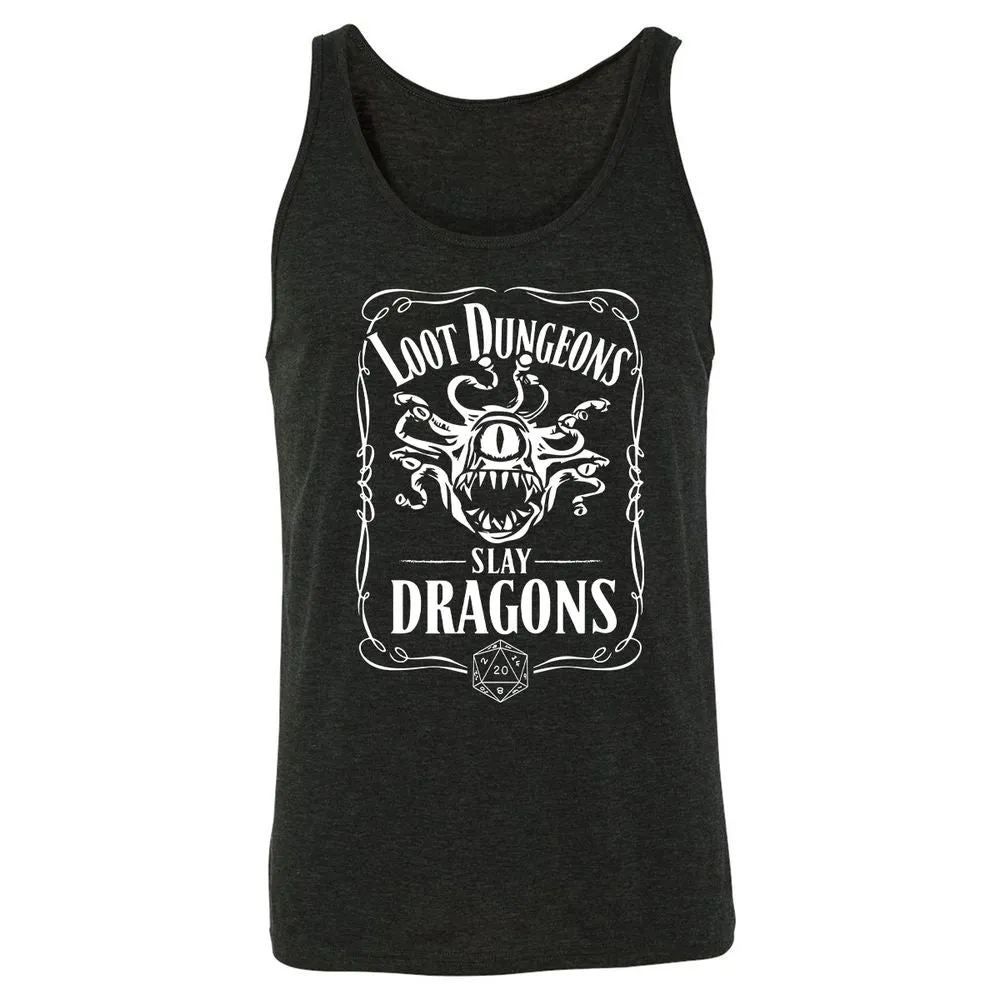 Loot Dungeon Slay Dragons Unisex Jersey Tank - Charcoal Black Triblend - 5