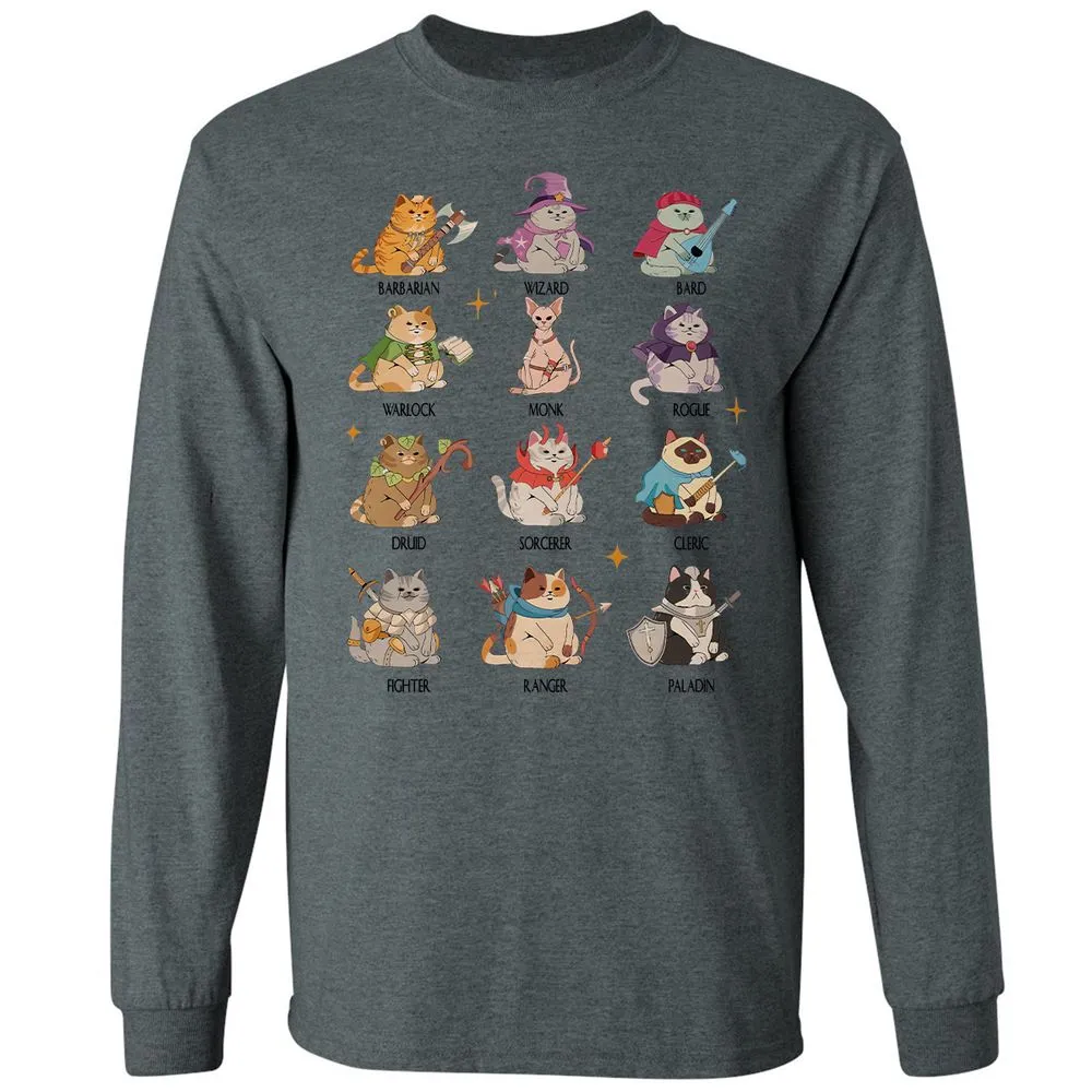 Dungeons And Cats Long Sleeve T-Shirt - Dark Heather - 15