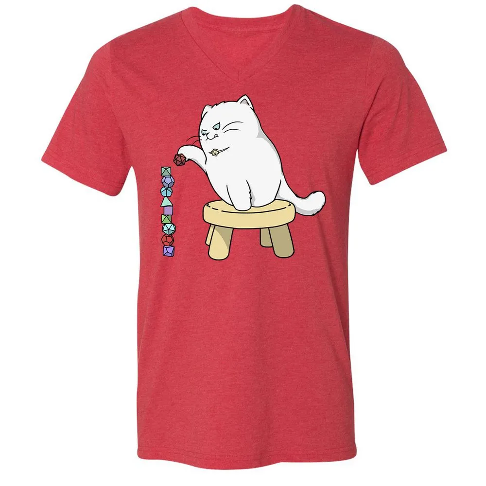 Cat Stacking Dice Unisex V-Neck T-Shirt - Heather Red - 16