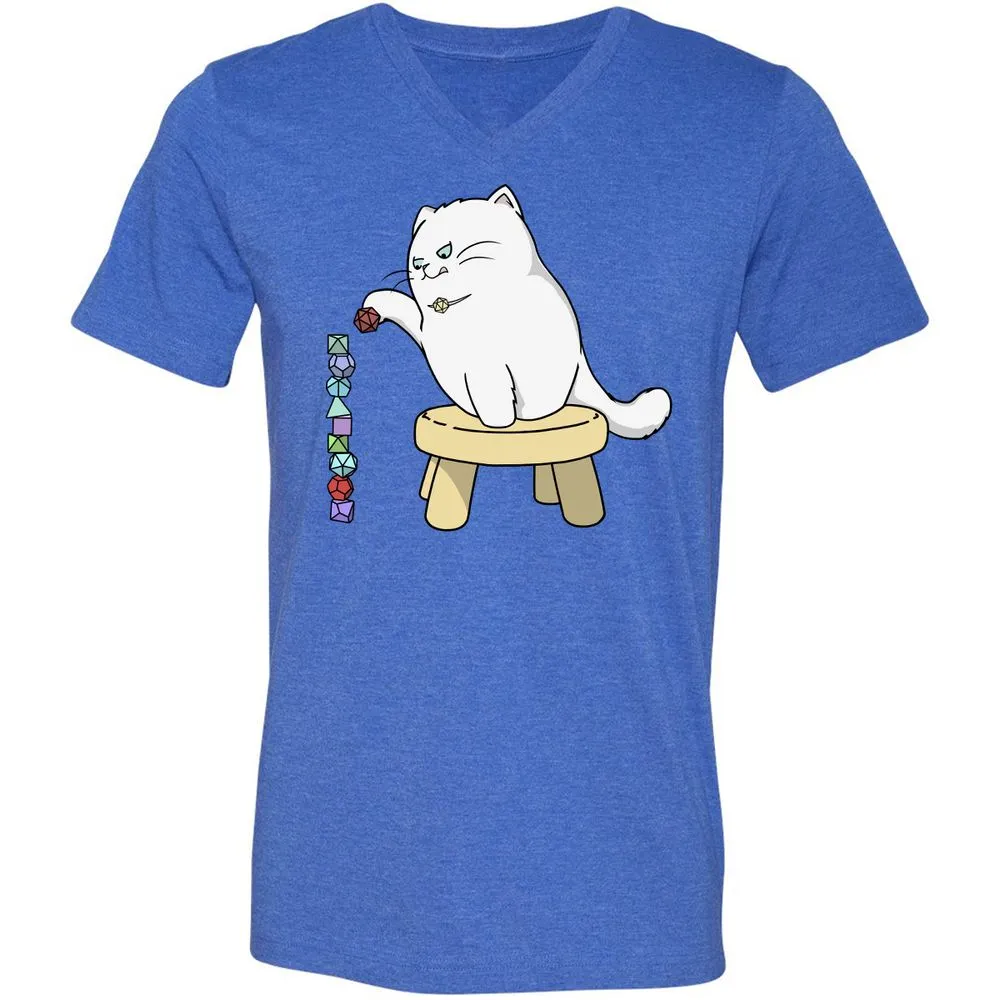 Cat Stacking Dice Unisex V-Neck T-Shirt - Heather True Royal - 14