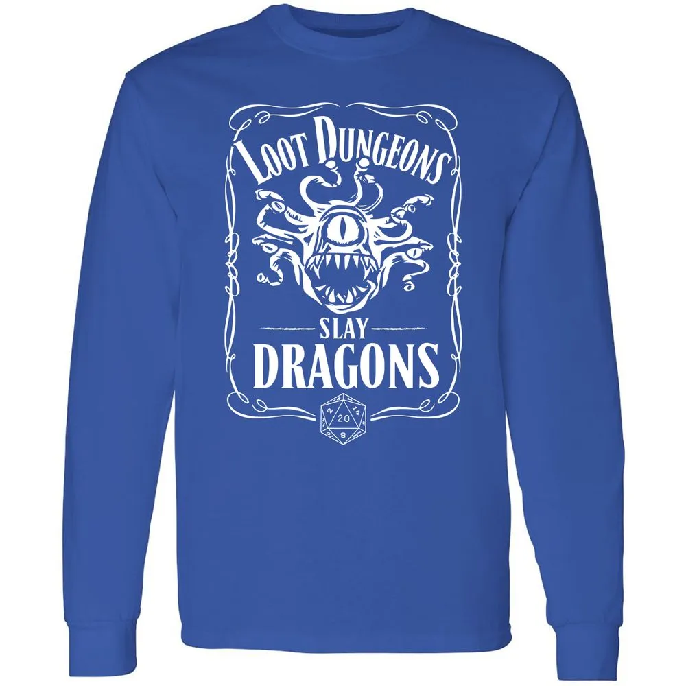 Loot Dungeon Slay Dragons Long Sleeve T-Shirt - Royal - 8
