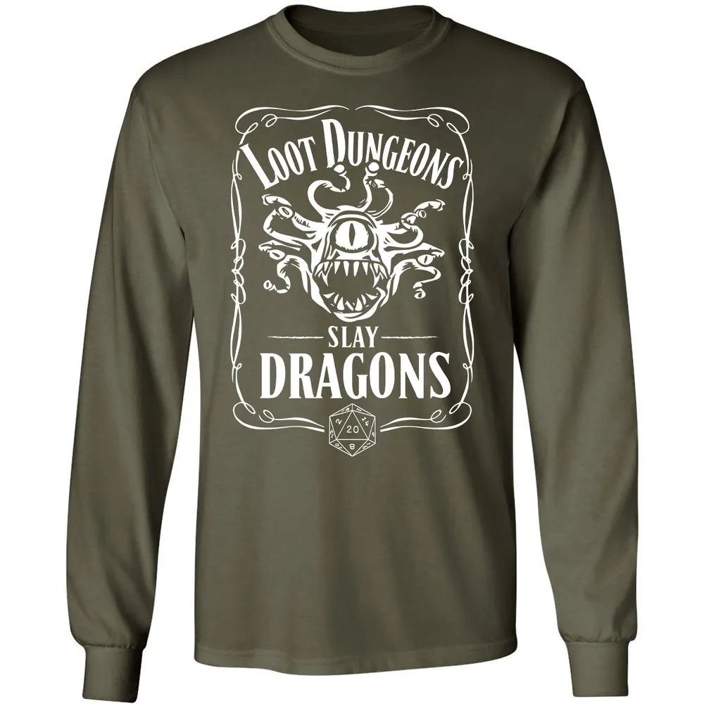 Loot Dungeon Slay Dragons Long Sleeve T-Shirt - Military Green - 16